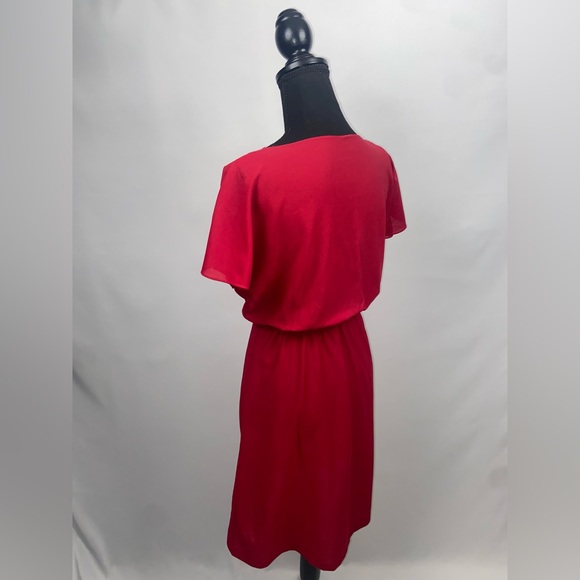 Burgundy Dress Handmade with Ruffle Elastic Waistband Short Sleeve - Picture 6 of 8